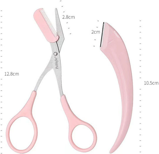 Set profesional de îngrijire a sprâncenelor Foarfecă de precizie Lamă de ras protectoare Ideal pentru modelare și întreținere de calitate salon acasă Design ergonomic Roz Pristyle