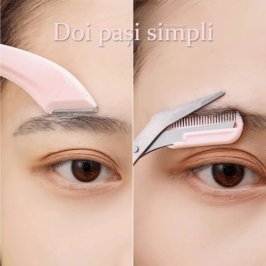 Set profesional de îngrijire a sprâncenelor Foarfecă de precizie Lamă de ras protectoare Ideal pentru modelare și întreținere de calitate salon acasă Design ergonomic Roz Pristyle