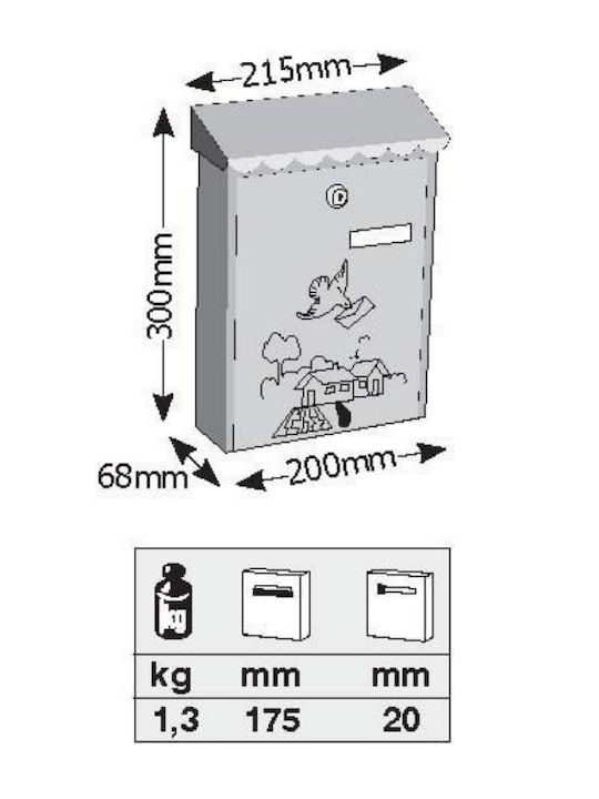 Viometal Cutie Poștală În Aer Liber Metalică În Culoare Albă 21.5x8x30cm 311L