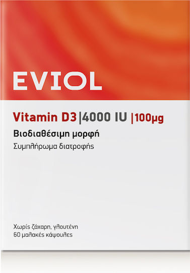 EVIOL Vitamin D3 Vitamin für die Stärkung des Immunsystems und die Gesundheit der Knochen 4000 IE 60 Weiche Kapseln