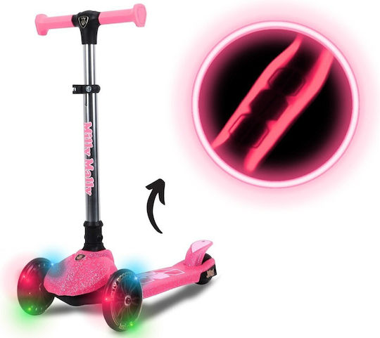 Milly Mally Kids Foldable Jelly 3-Wheel Scooter with LED Lighting for 3+ Years Pink