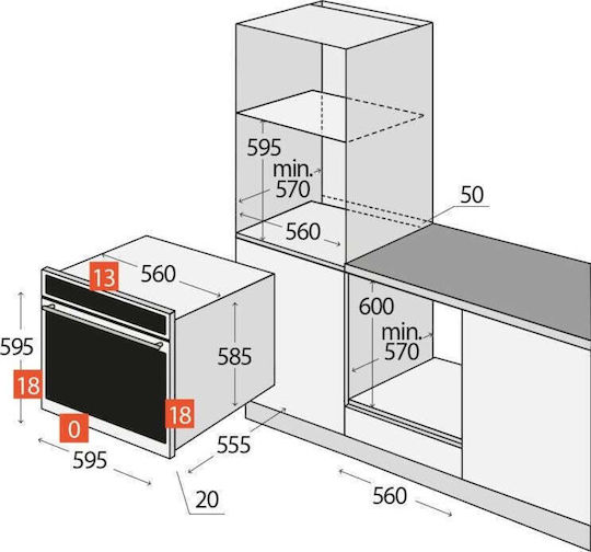 Concept Aufsatzbackofen Ohne Kochfelder 70lt P59.5cm Schwarz