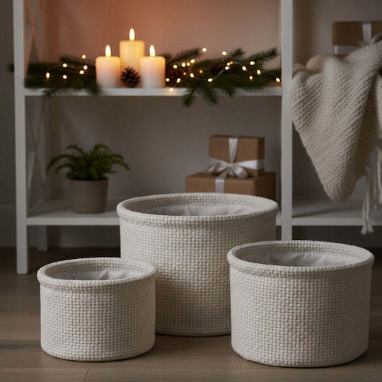 Home&Styling Collection Καλάθι Αποθήκευσης Υφασμάτινο Λευκό 18x18cm 3τμχ