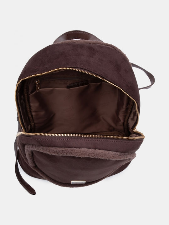 Fabric Fur Women's Backpack Suede Dark Brown