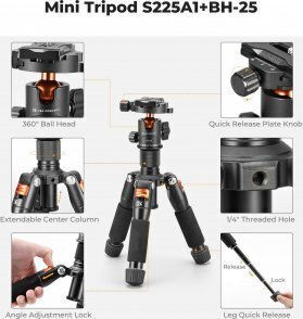 K&F Concept Aluminum Tripod with Spherical Head up to 52cm and 6kg Load