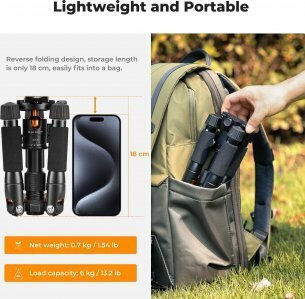 K&F Concept Aluminum Tripod with Spherical Head up to 52cm and 6kg Load
