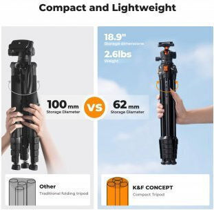 K&F Concept Aluminum Tripod with Spherical Head up to 45cm and 1.2kg Load
