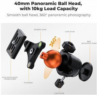 K&F Concept Aluminum Tripod with Spherical Head up to 45cm and 1.2kg Load