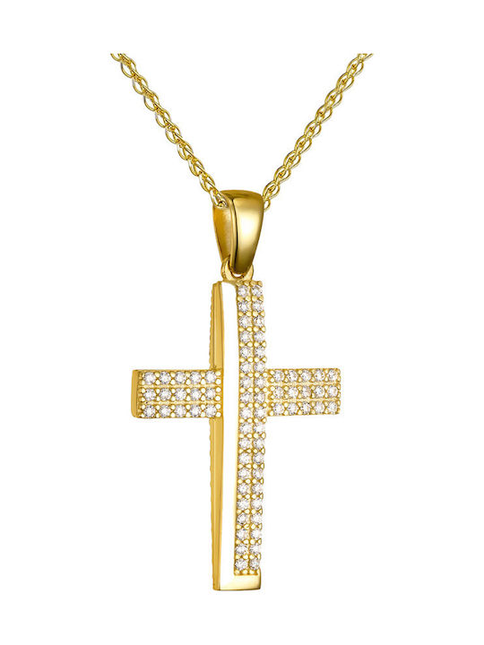 Papoulidis Jewellery Женски Златен Кръст 14 Карата Двулицев Без Верижка