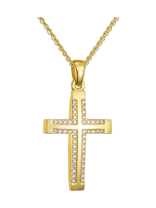 Papoulidis Jewellery Женски Златен Кръст 14 Карата Двулицев Без Верижка