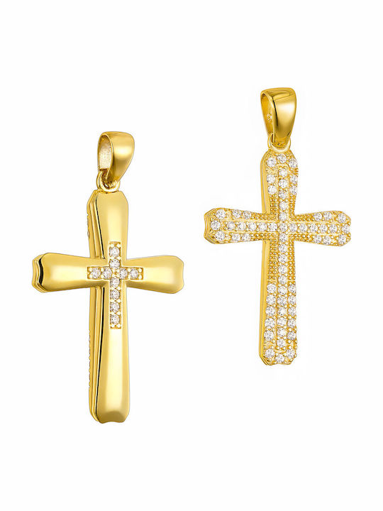 Papoulidis Jewellery Дамски Златен Кръст 14 Карата Двулицев Без Верижка