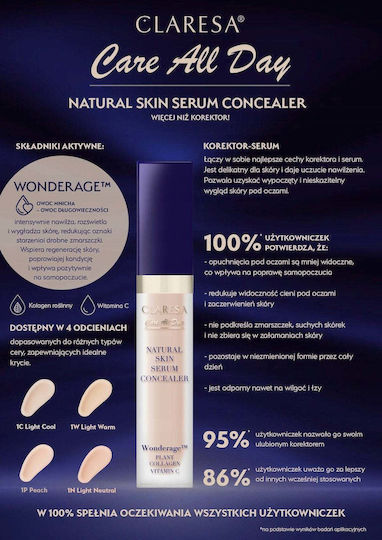 Claresa Natural Skin Concealer 1w Light Warm 7ml