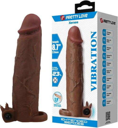 Pretty Love Penis Extension with Vibration Brown 22cm