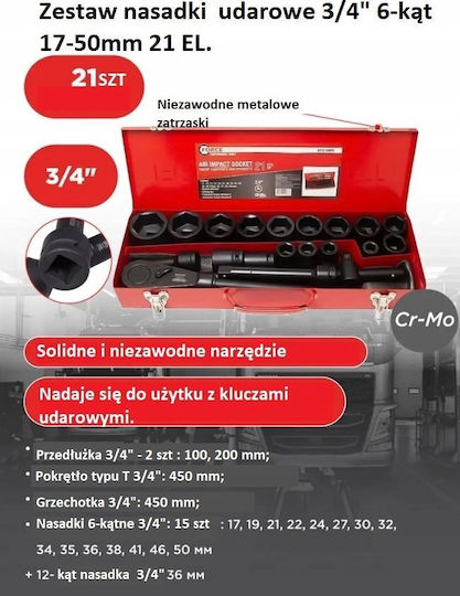 Forcekraft Forcekraft Ratschen- und Steckschlüssel-Set 3/4" 21 Stück