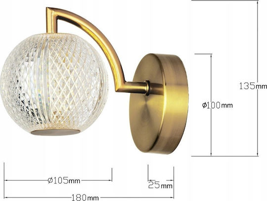 Light Prestige Модерно Стенно Осветително Тяло с Вграден LED и Студена Бяла Светлина Златисто 18см.