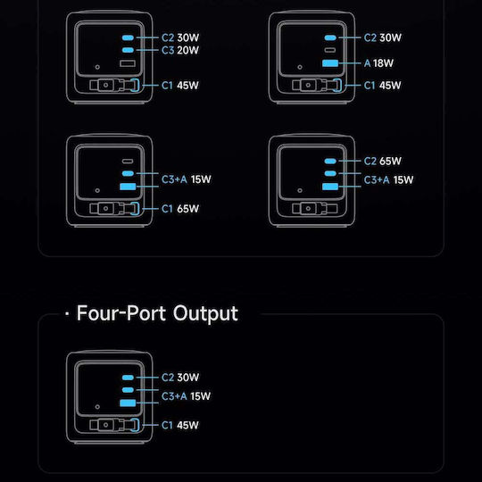 Mcdodo Mcdodo Handyladegerät mit Eingebautem Kabel GaN mit USB-A Ausgangsanschluss und 2 USB-C Ausgangsanschlüsse USB-C 100W Stromlieferung Schwarz