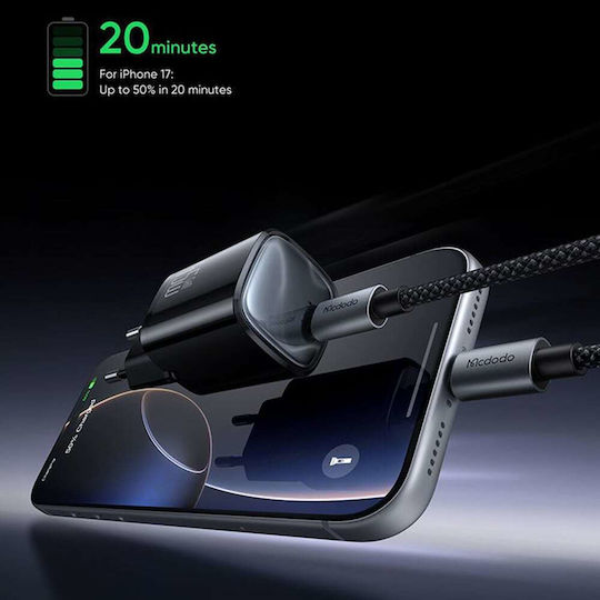 Mcdodo GaN Handyladegerät mit USB-C Ausgangsanschluss und Kabel USB-C - USB-C 45W Stromlieferung Schwarz (Nano Series CH-4433)