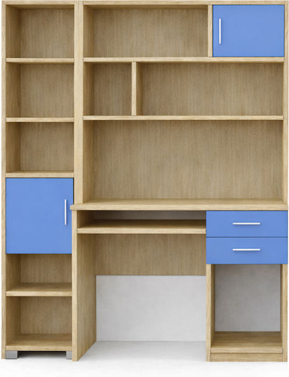 Birou pentru copii cu Bibliotecă Albastru deschis 140x55x180cm