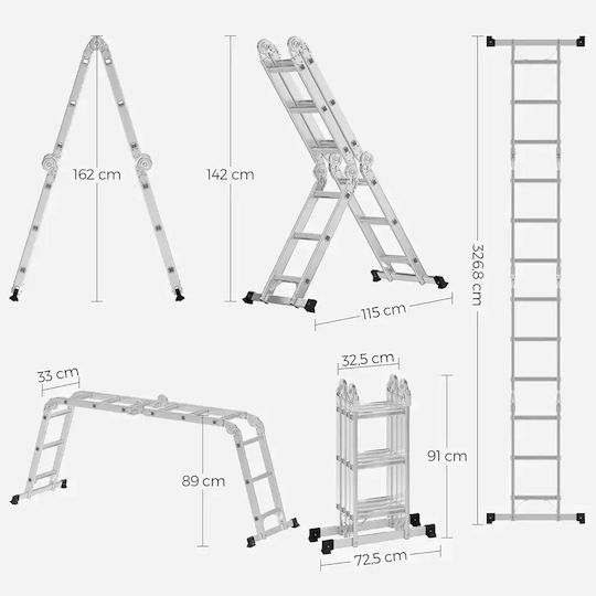 Songmics Scară Multifuncțională Din Aluminiu Cu Înălțime Maximă De 3.2m