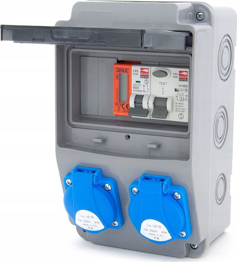 Els Elektrotechnika Construction Garden Distribution Box 2*gs 230v + Protections + Residual Current Device + Certified Mid Meter 6no21c00fl