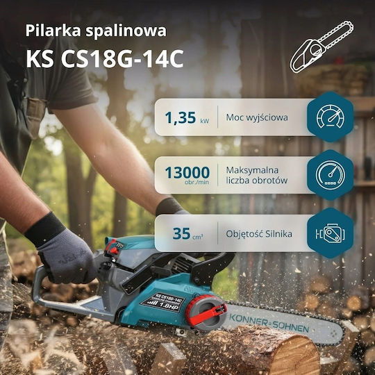 Könner & Söhnen Gasoline Chainsaw 35cc 5.6kg with 35cm Blade and Easy Start