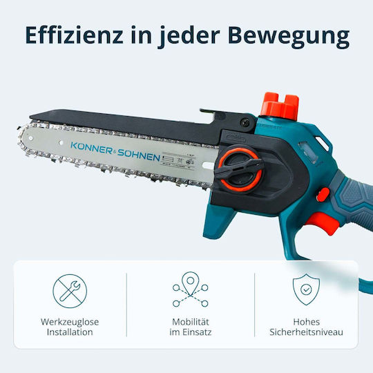 Könner & Söhnen Battery Pruning Chainsaw 1x2Ah Brushless 20V 1.45kg with 20.32cm Blade