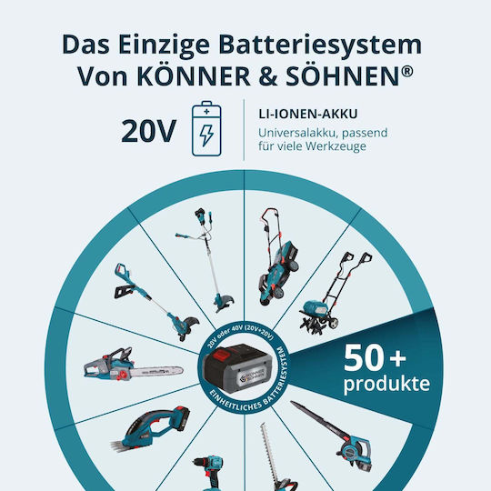 Könner & Söhnen Battery Pruning Chainsaw 1x2Ah Brushless 20V 1.45kg with 20.32cm Blade