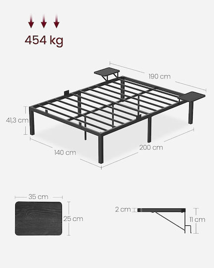 Doppel Metallbett Schwarz mit Lattenrost für Matratze 140x200cm