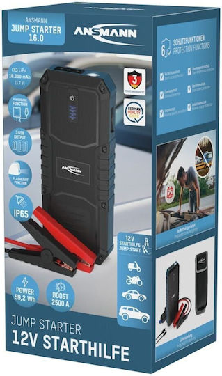 Ansmann Portable Car & Motorcycle Battery Starter 2500A with Power Bank USB Flashlight 12V