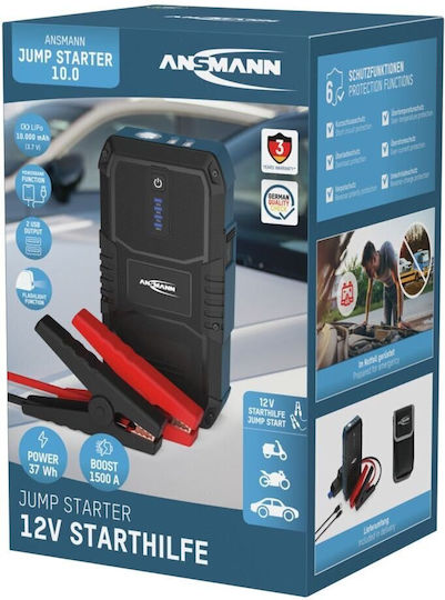 Ansmann Tragbarer Batterie-Starter Auto & Motorrad 1500A mit Power Bank USB Taschenlampe 12V