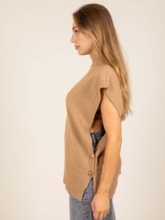 Women's Sleeveless Woolen Sweater Beige