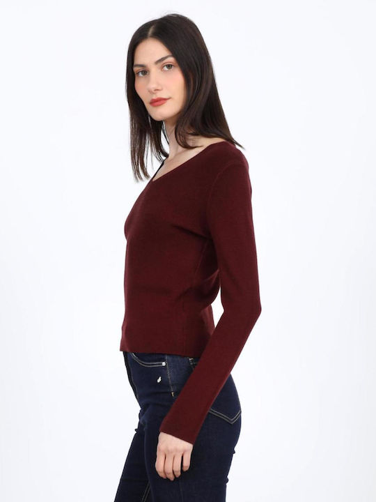 Women's Sweater with V-Neck Burgundy
