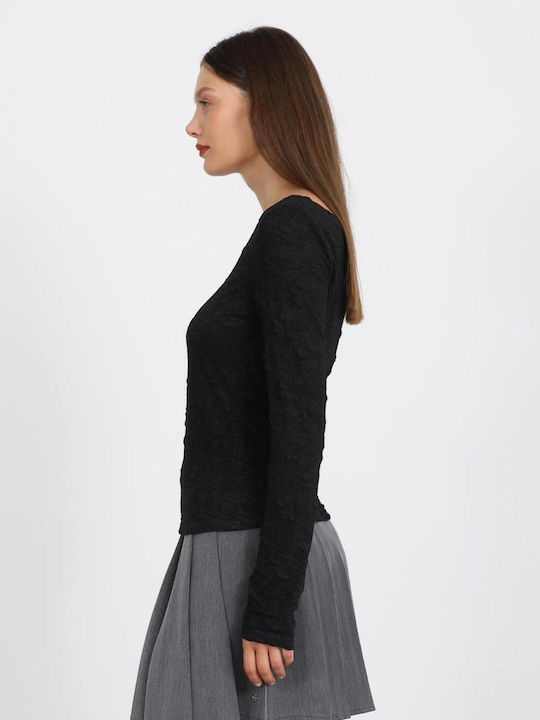 Damen Bluse mit Ausschnitt Lächeln Schwarze