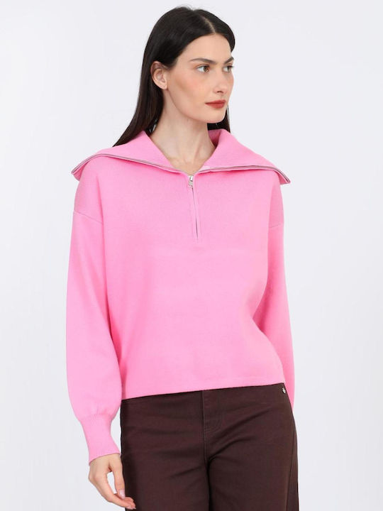 Damen Pullover mit Reißverschluss Rosa
