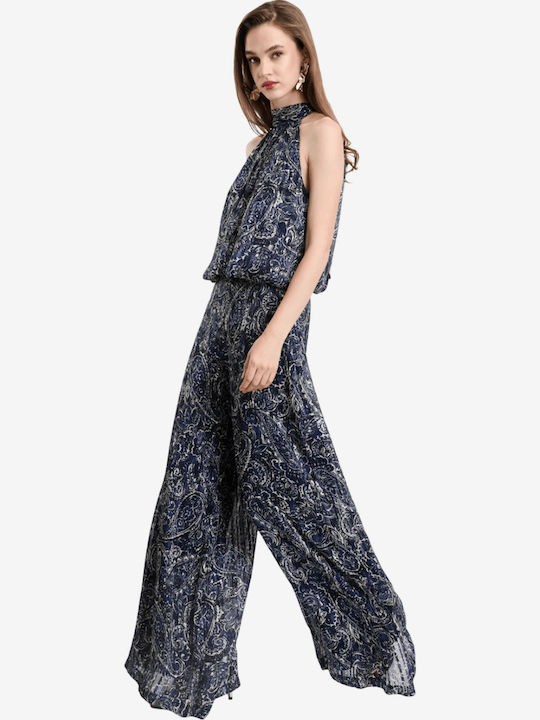 Women's Sleeveless Blouse with Neck Tie Blue