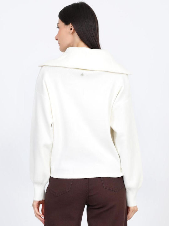 Damen Pullover mit Reißverschluss Weiß