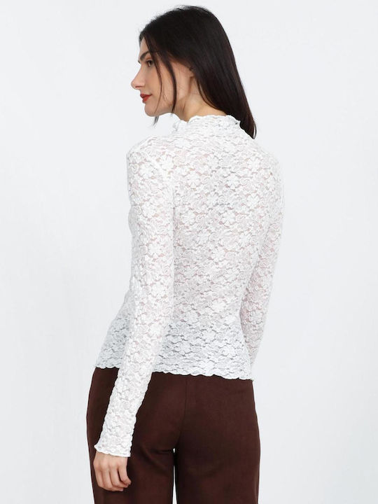 Damen Bluse mit Spitze Weiß