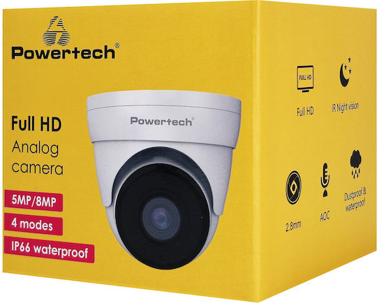 Powertech PT-1587 CCTV Surveillance Camera Full HD+ 5MP Waterproof with Microphone and 2.8mm Lens