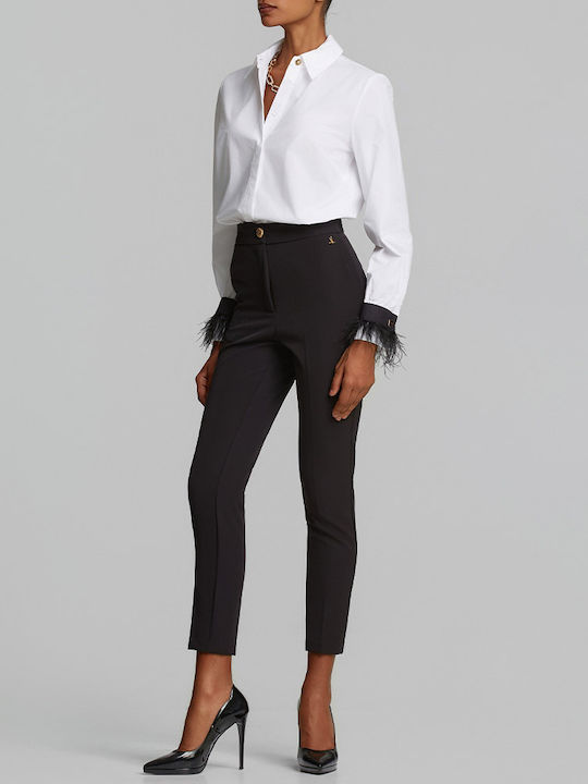Women's Fabric Trousers with Elastic Black