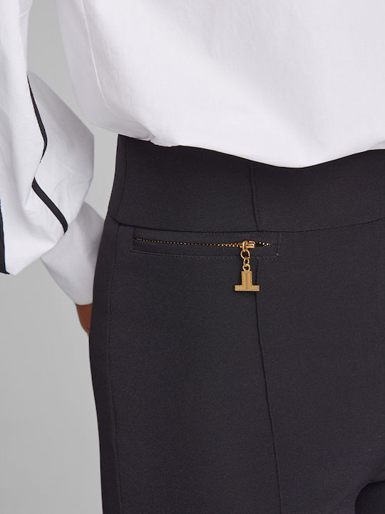 Women's High Rise Fabric Flared Trousers in Regular Fit Black
