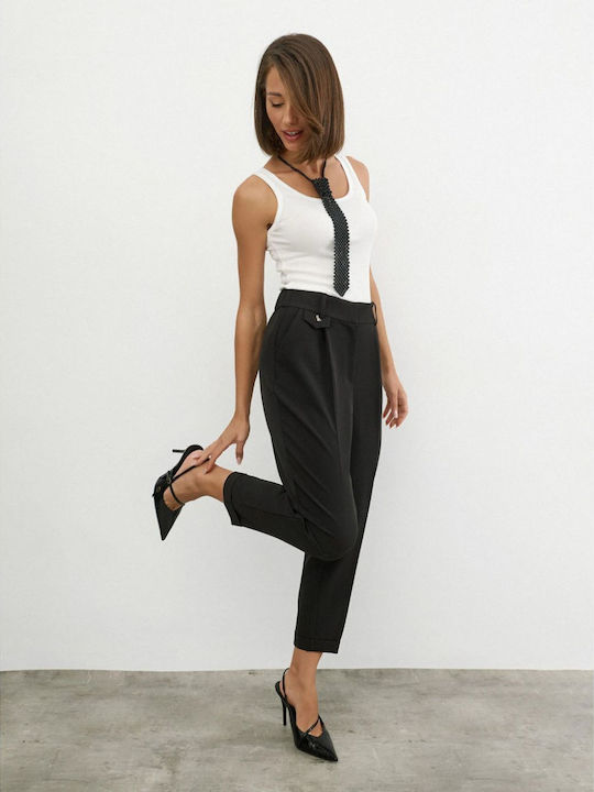Women's Fabric Trousers with Elastic Black