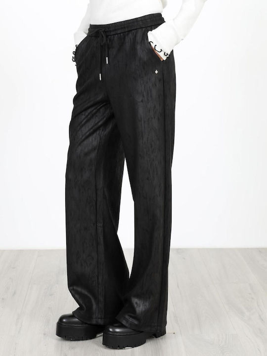 Damen Lederhose mit Gummiband Schwarz