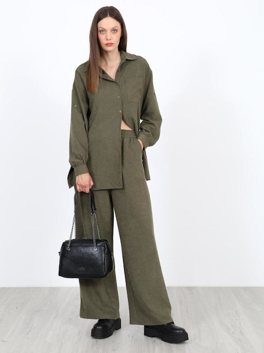 Damen Lederhose mit Gummiband Khaki