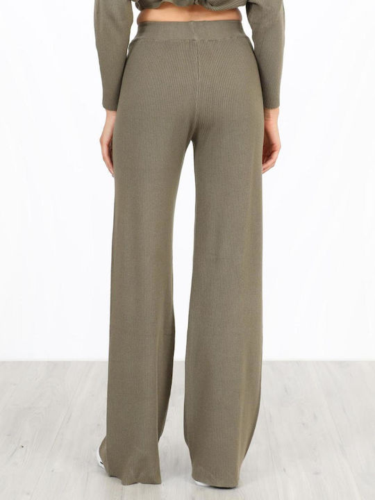 Women's Fabric Trousers with Elastic Khaki