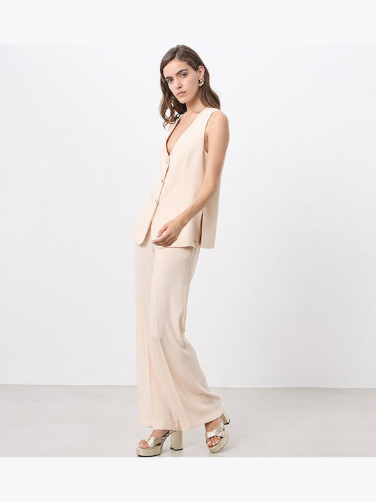 Women's High Rise Crepe Pantaloons in Regular Fit Ecru