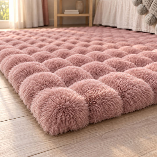 My Home Luxury Bubble Неплъзгащ се Килим Правоъгълен Furry Розов 60x90cm