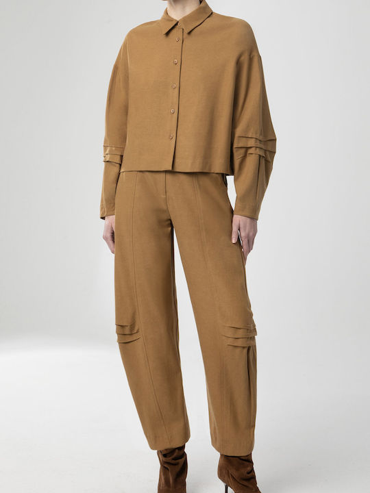 Moutaki Women's Fabric Trousers Camel