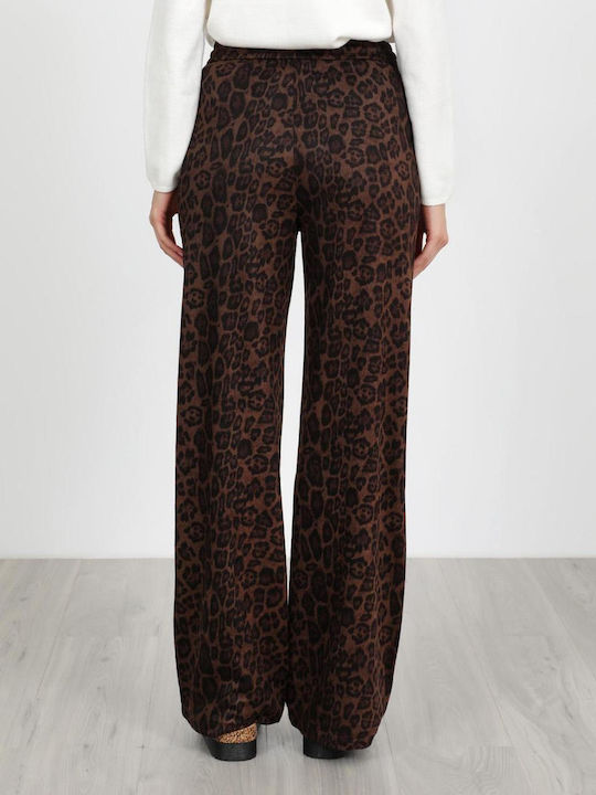Damen Lederhose mit Gummiband Leopard Braun