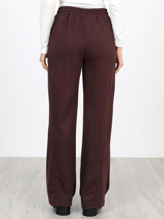 Women's Fabric Trousers with Elastic Brown