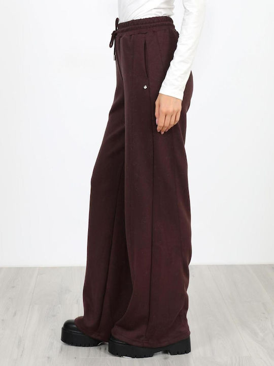 Women's Fabric Trousers with Elastic Brown